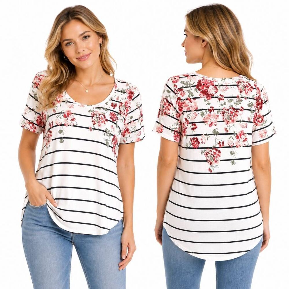 24/7 by Maurices Floral Stripe Tunic Top Medium